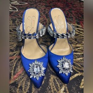 Jessica Simpson Royal Blue Satin Heels with Crystal Accents